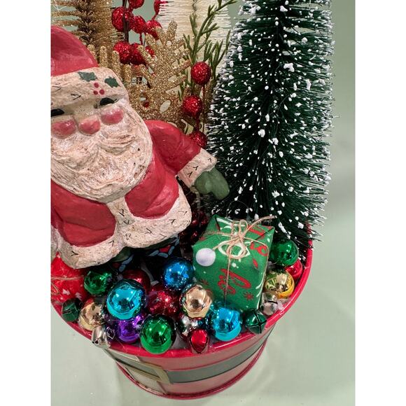 Festive Christmas Assemblage With a Jolly Santa and Bottlebrush Trees - Picture 2 of 6